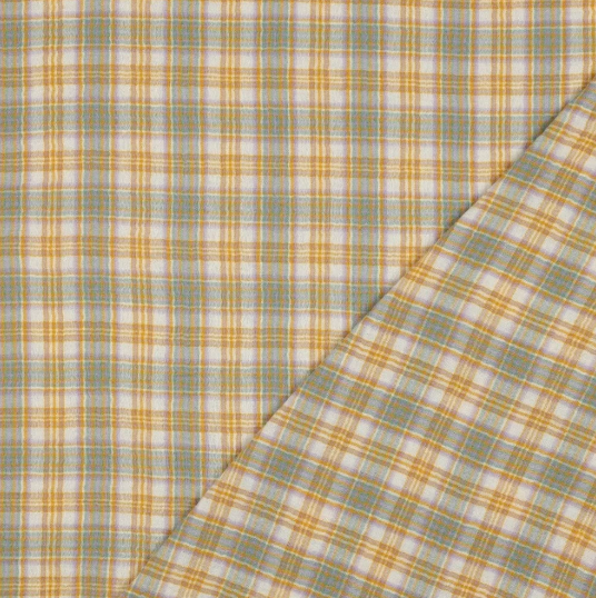 Double gauze katoen stof ruiten geel/groen  -  Poppy meets Pommé